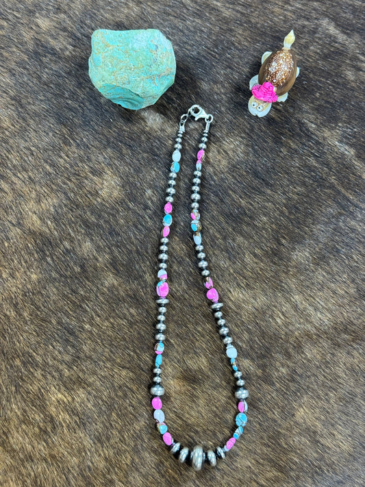 Cotton Candy and Sterling Silver Varied Necklace