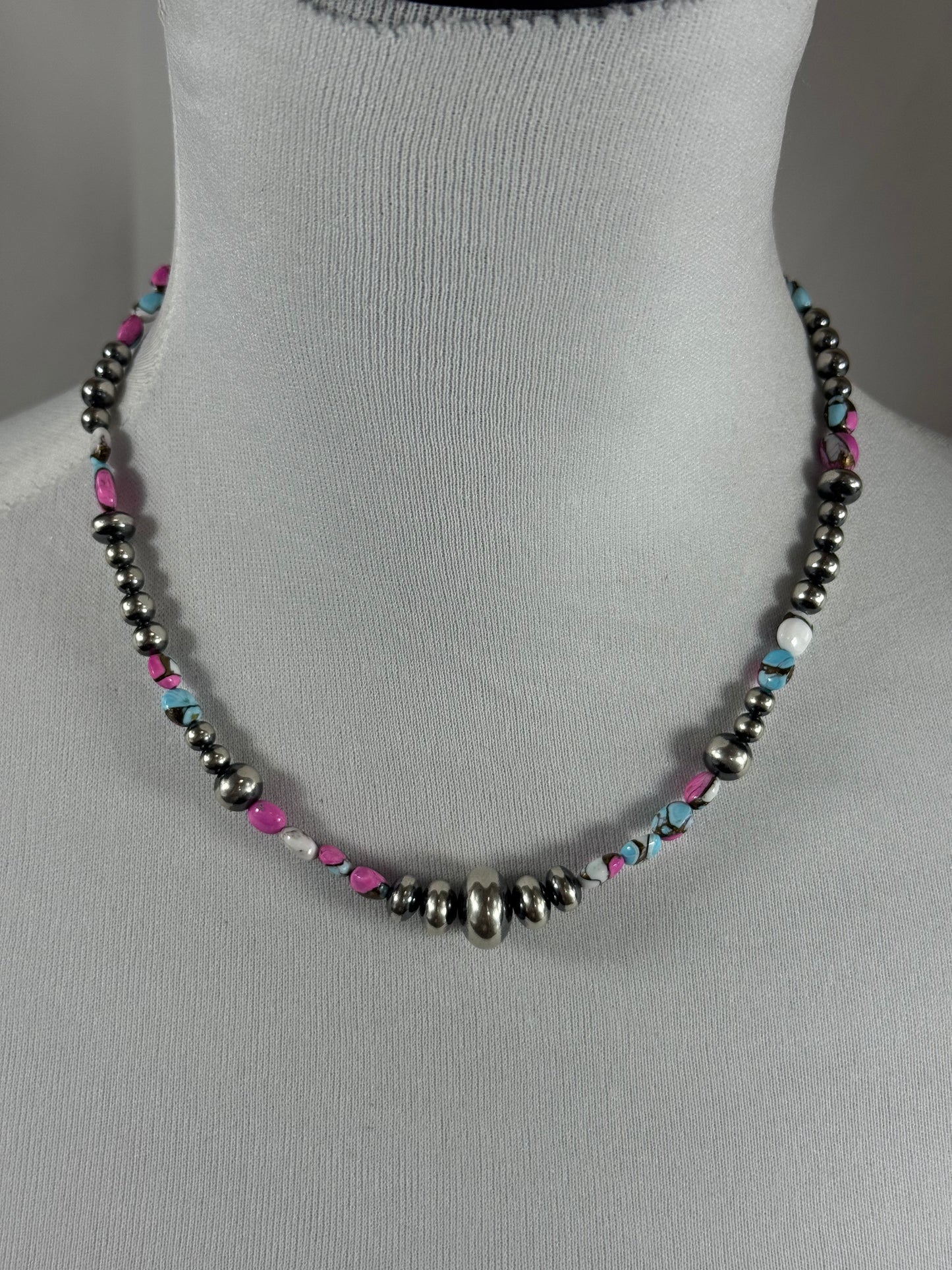 Cotton Candy and Sterling Silver Varied Necklace
