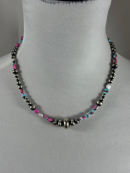 Cotton Candy and Sterling Silver Varied Necklace