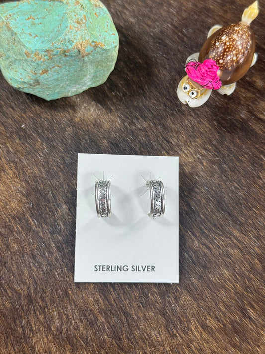 Sterling Hoop Earrings (Line stamp)
