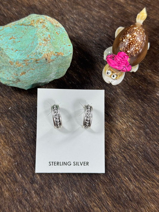Sterling Hoop Earrings (Dot Stamp)