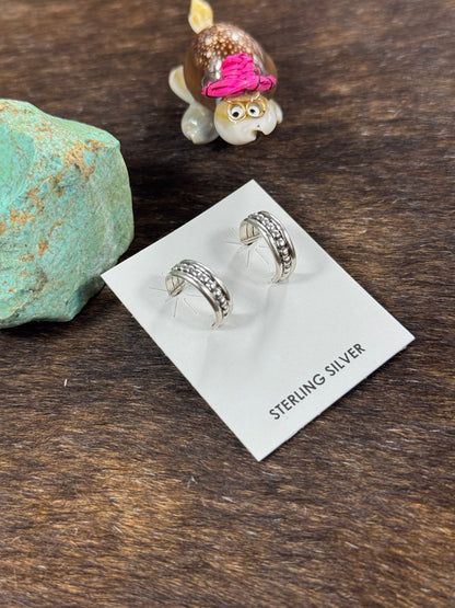Sterling Hoop Earrings (Dot Stamp)