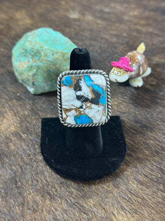 White Turquoise Crush Square Ring