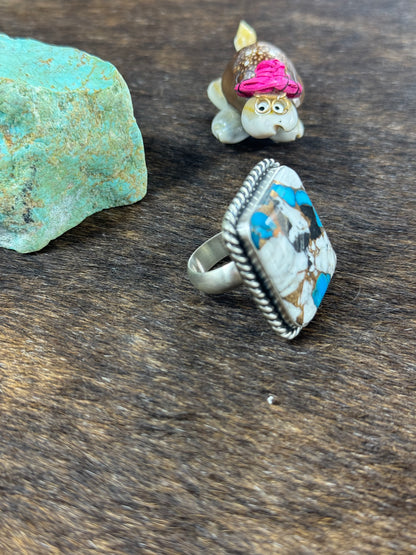 White Turquoise Crush Square Ring