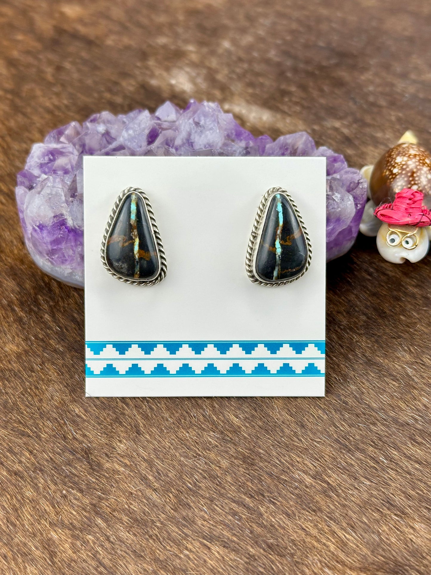 Black Jack Turquoise Triangle Sterling Silver Stud Earring