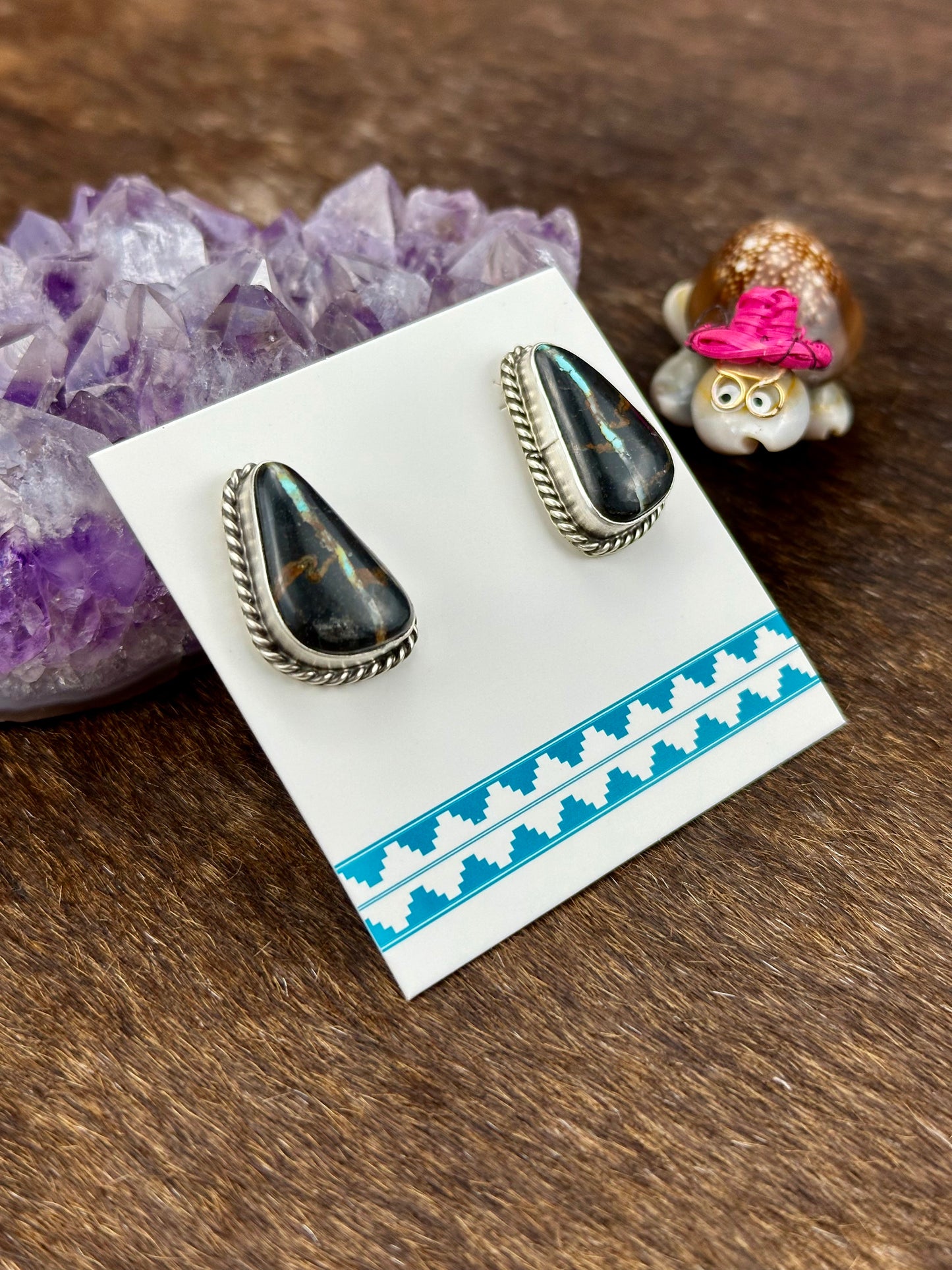 Black Jack Turquoise Triangle Sterling Silver Stud Earring