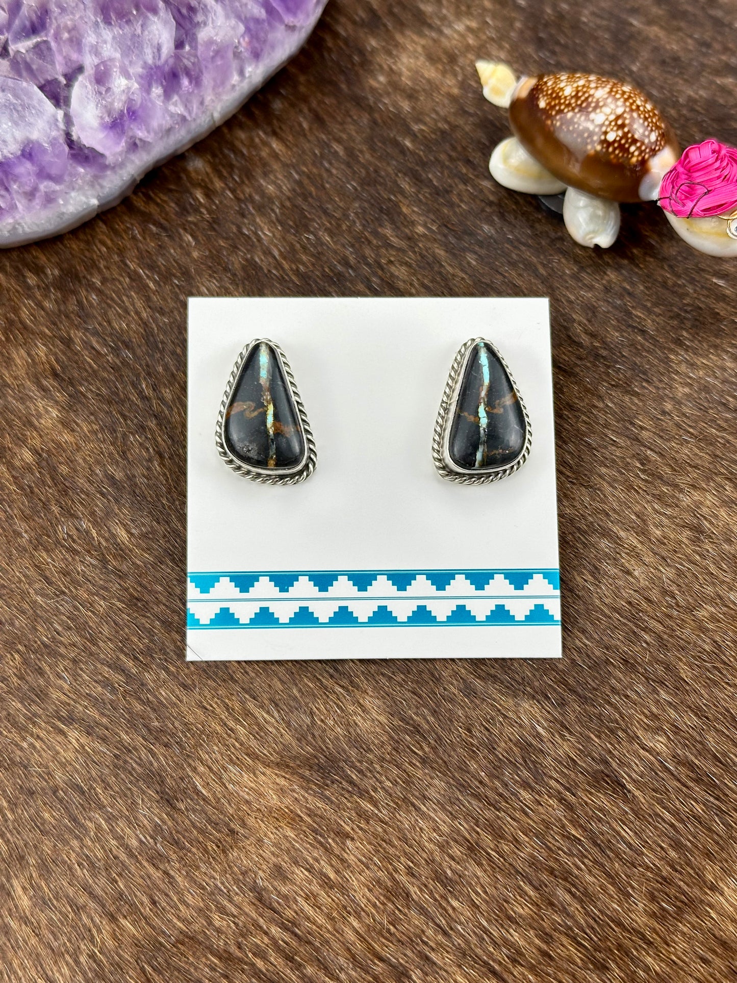 Black Jack Turquoise Triangle Sterling Silver Stud Earring