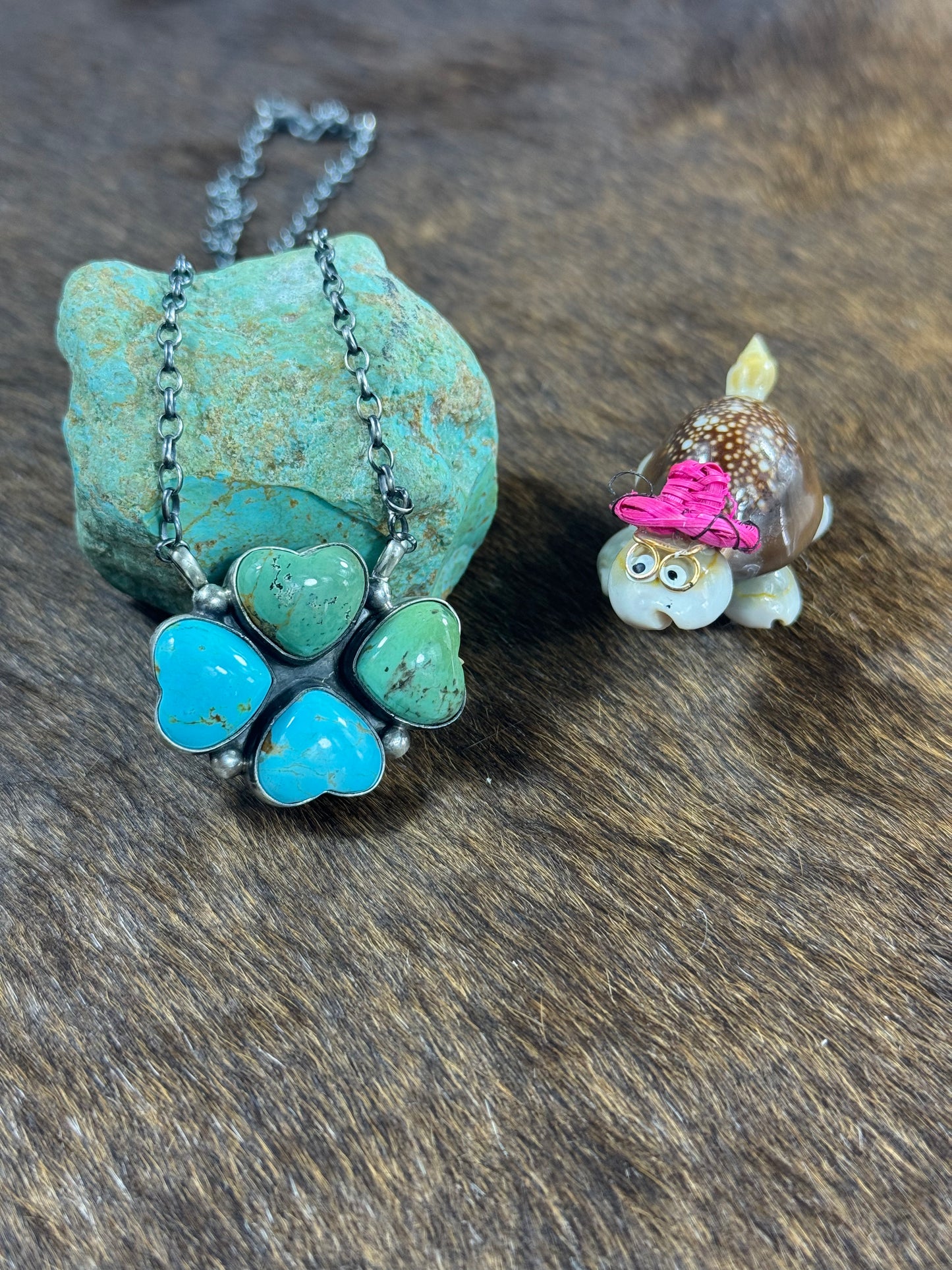 Kingman Heart Clover Fixed Pendant Necklce