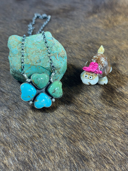 Kingman Heart Clover Fixed Pendant Necklce