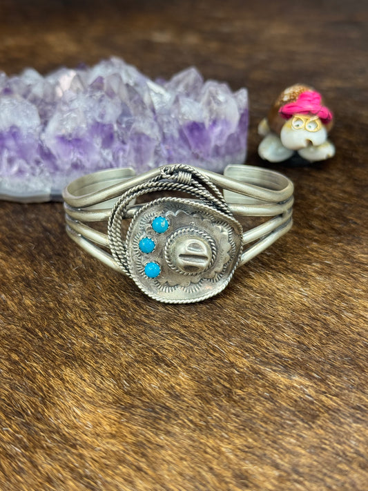 Kingman Turquoise Cowboy Hat Sterling Cuff