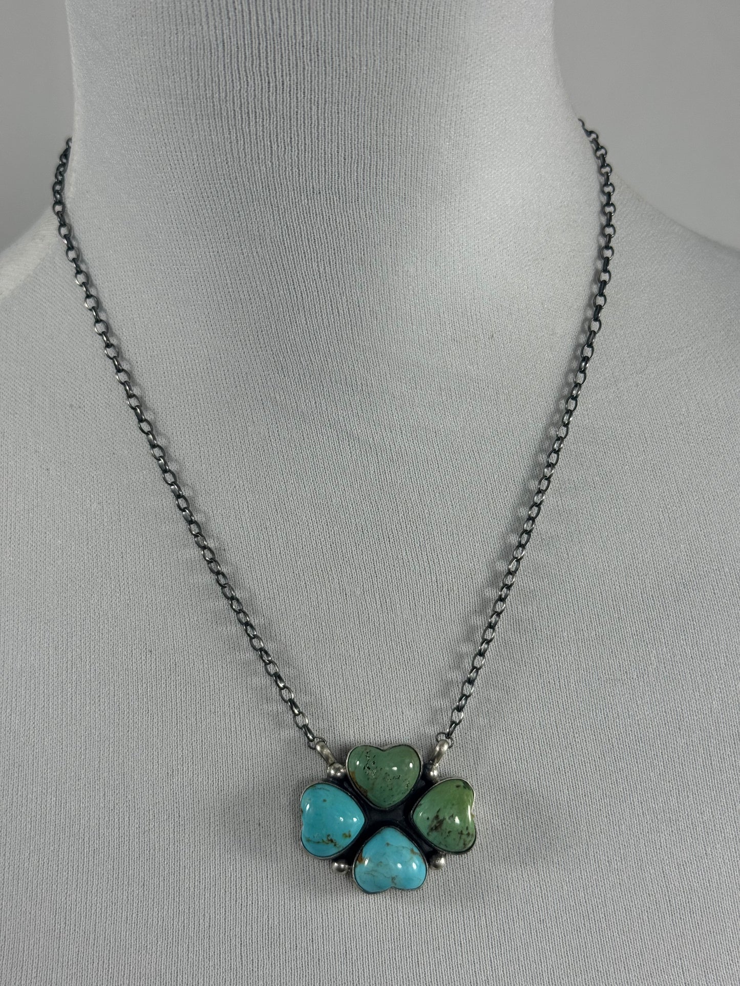 Kingman Heart Clover Fixed Pendant Necklce