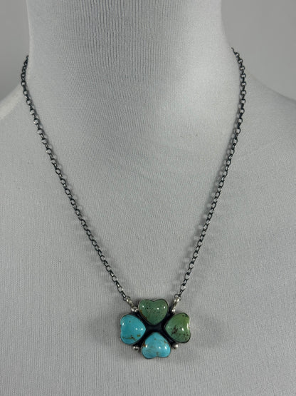 Kingman Heart Clover Fixed Pendant Necklce