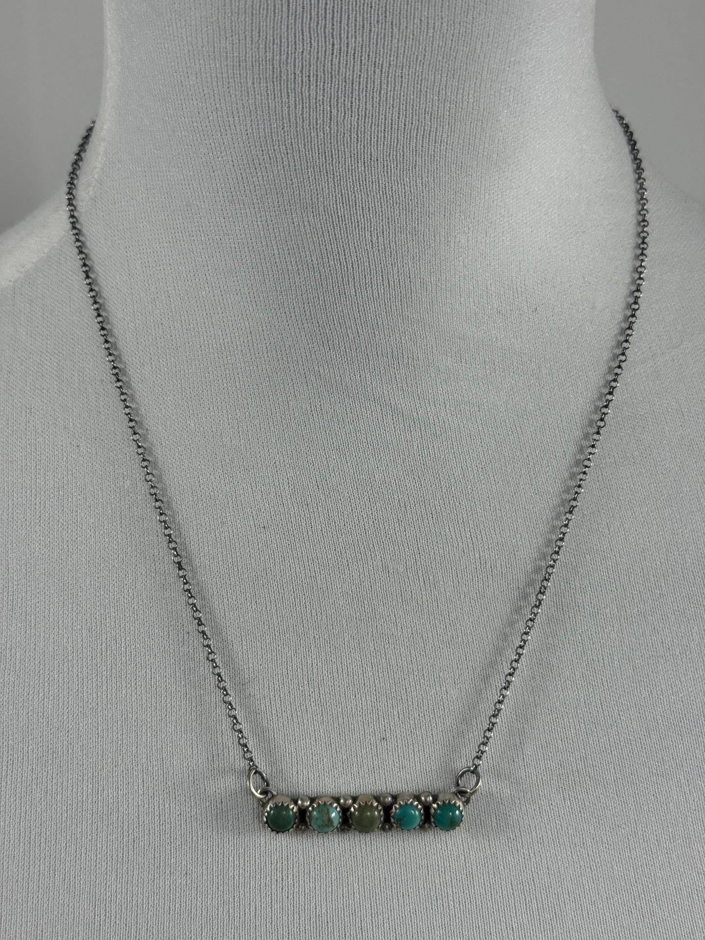Kingman Turquoise 5 Stone Bar Necklace