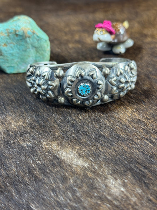 Sterling SIlver Heart Stamp Bracelet and Kingman Center Stone