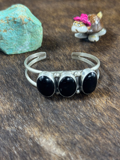 3 Stone Black Onyx Bracelet