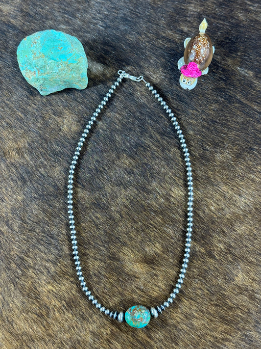 4mm Sterling Silver bead and Kingman chunk necklace