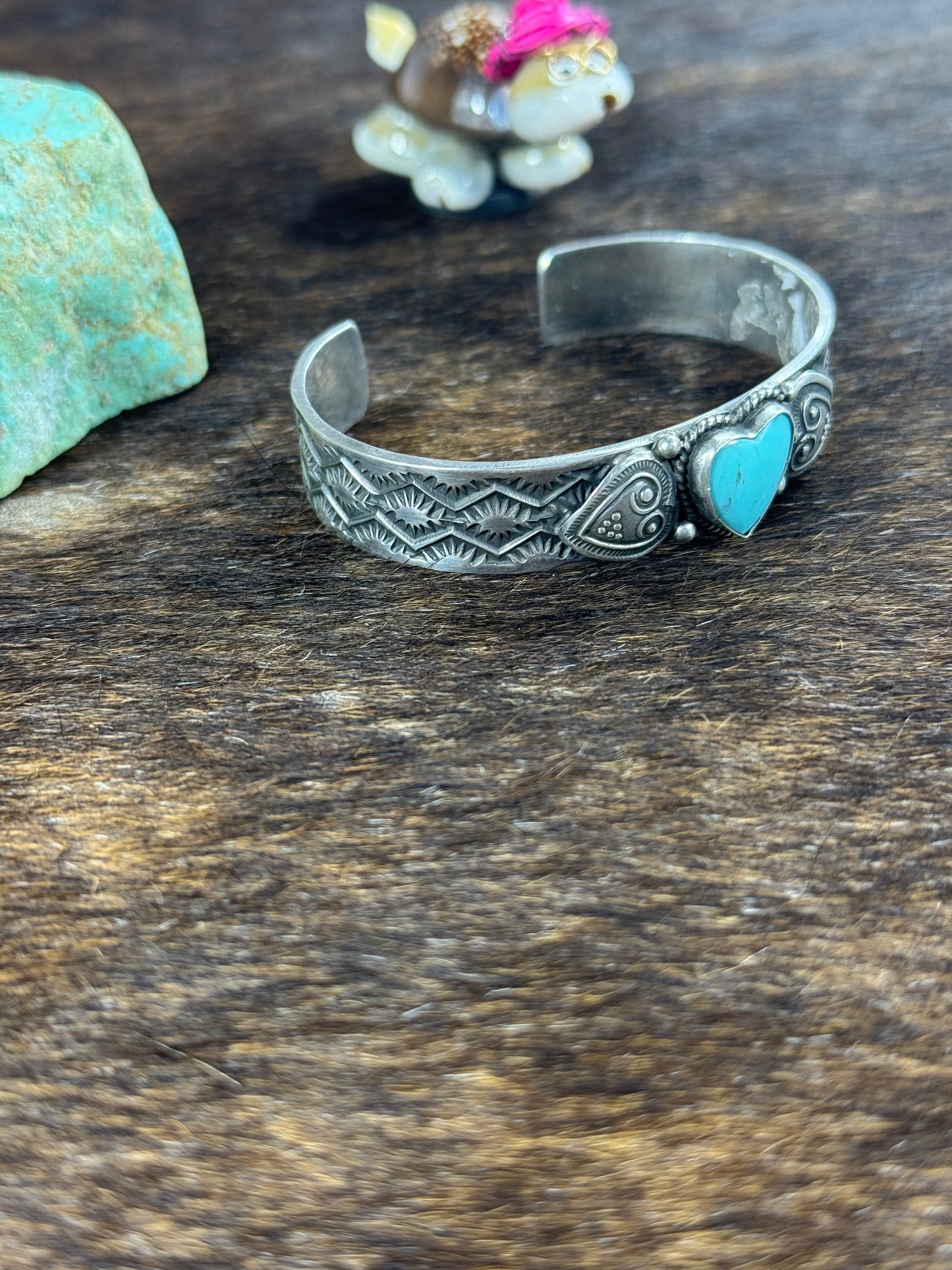Sunshine Reeves Kingman Turquoise Heart Stamp Cuff