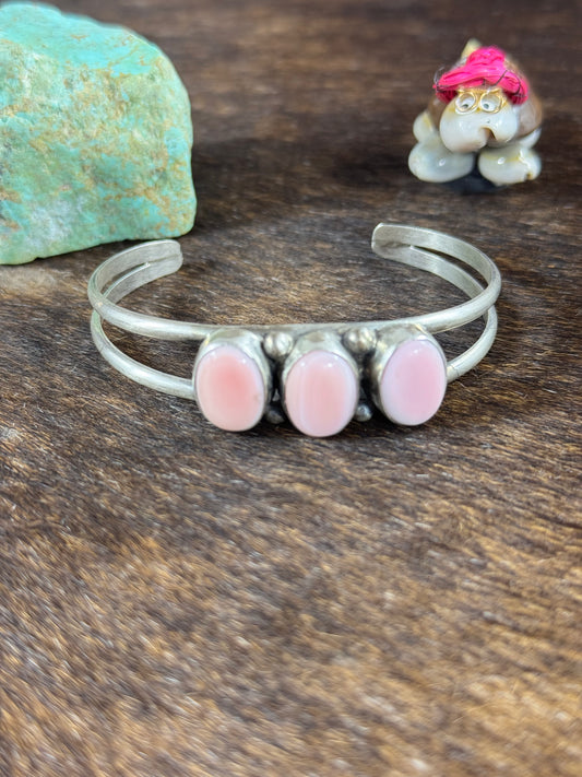 Pink conch 3 stone bracelet
