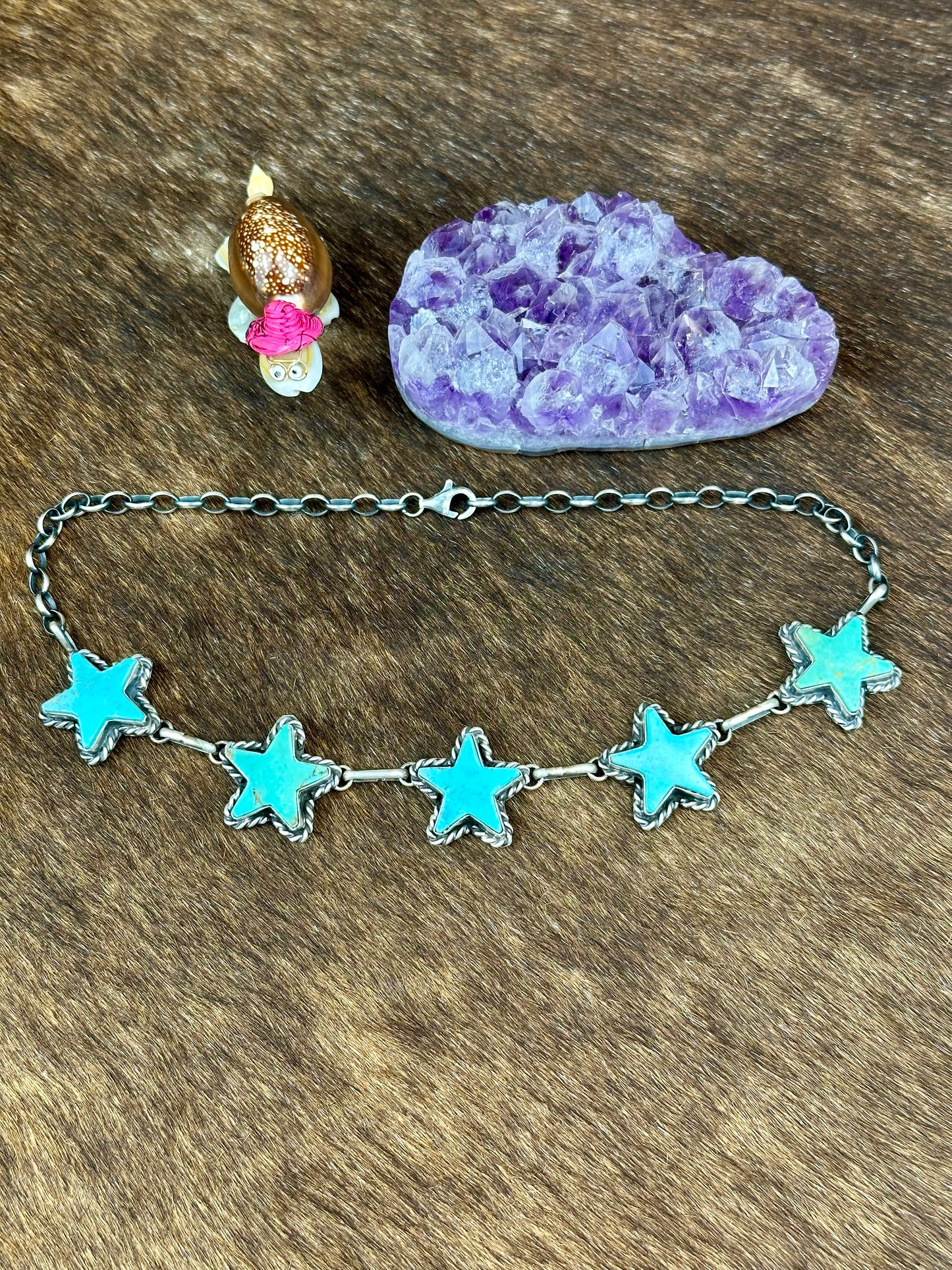Kingman Turquoise 5 Stone Sterling Silver Star Choker