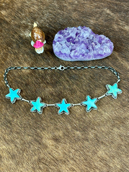 Kingman Turquoise 5 Stone Sterling Silver Star Choker