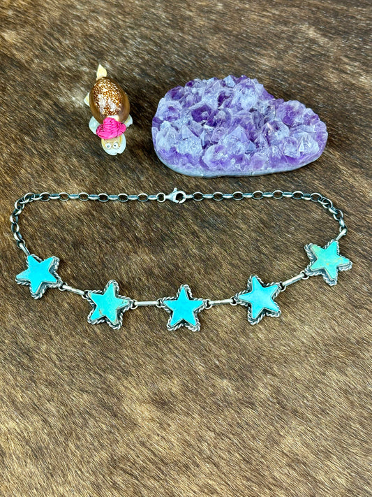Kingman Turquoise 5 Stone Sterling Silver Star Choker