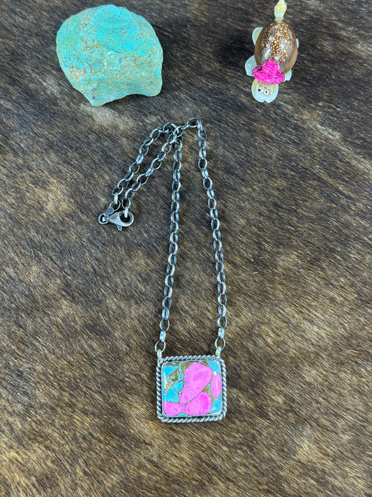 Cotton Candy Square Fixed Pendant Necklace