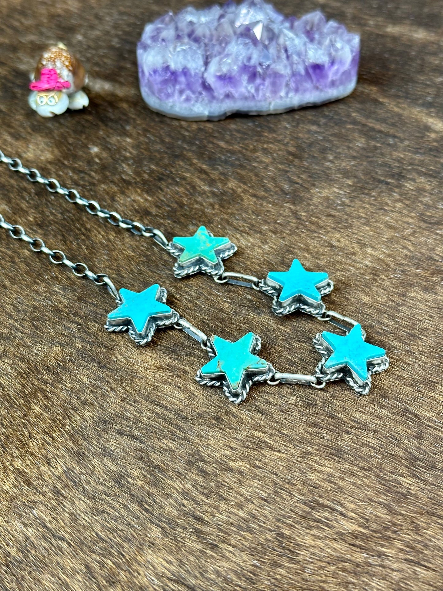 Kingman Turquoise 5 Stone Sterling Silver Star Choker