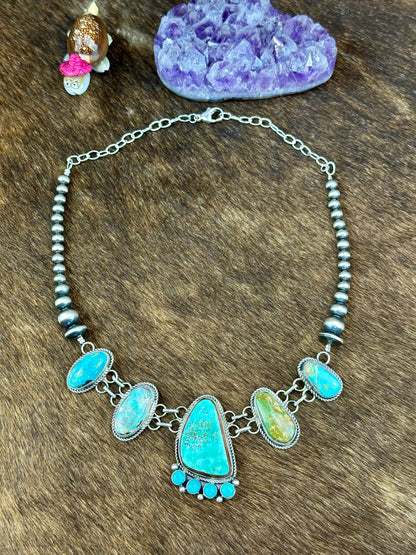 Kingman Turquoise 5 Stone Sterling Silver Claw Necklace