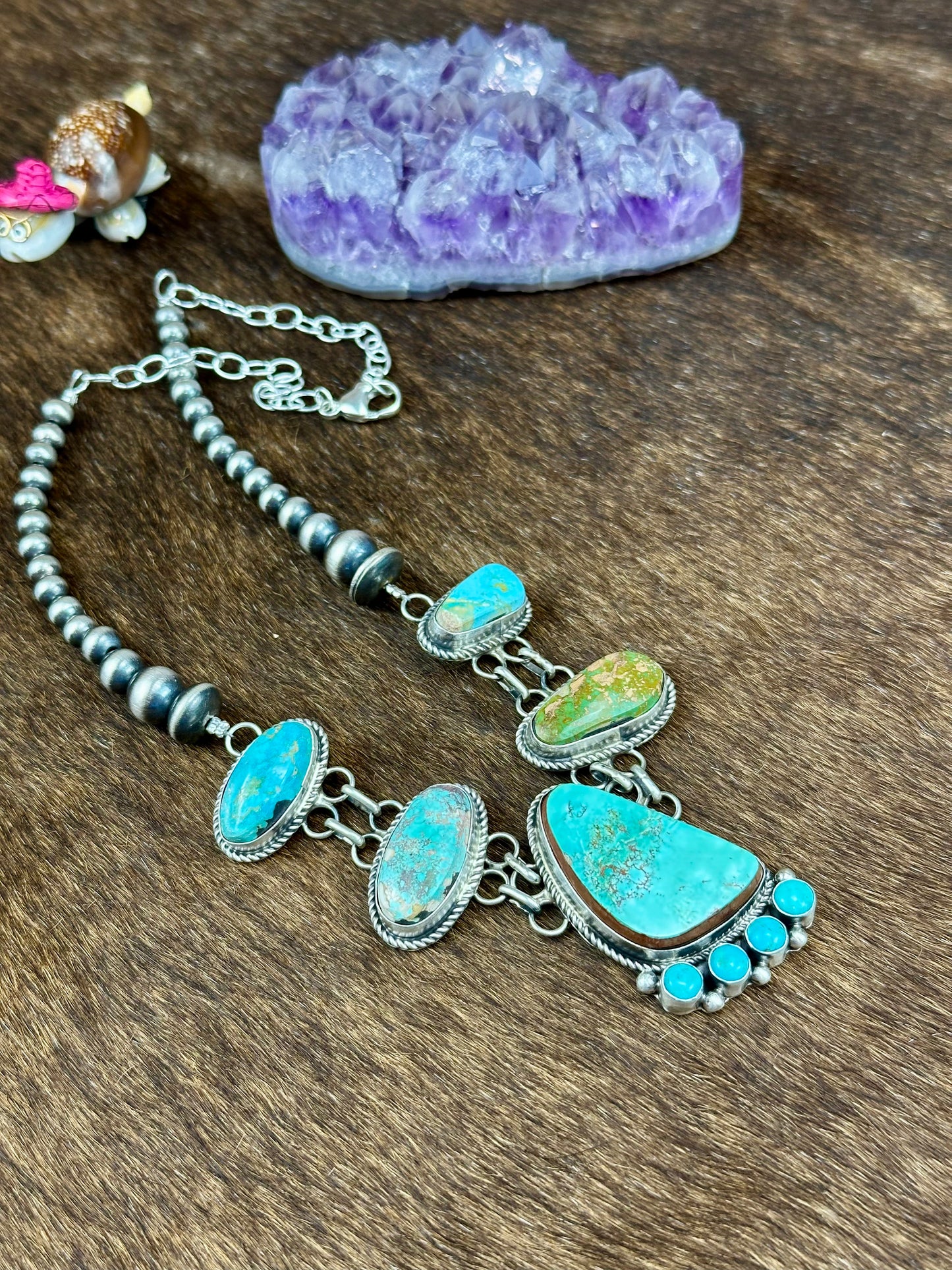 Kingman Turquoise 5 Stone Sterling Silver Claw Necklace