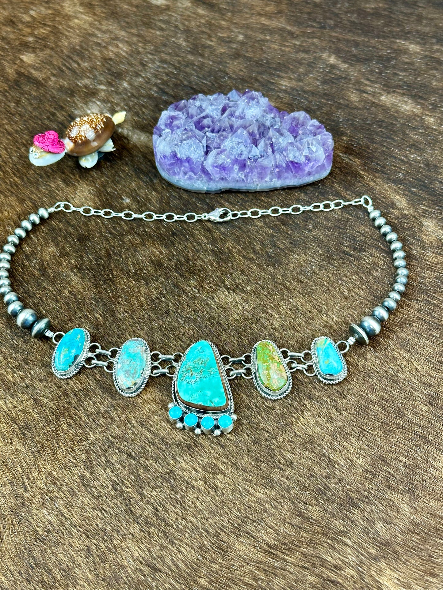 Kingman Turquoise 5 Stone Sterling Silver Claw Necklace