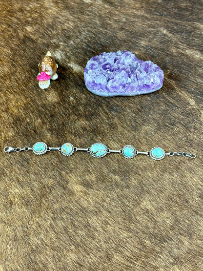 Kingman Turquoise 5 Stone Sterling Silver Bracelet
