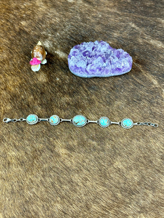 Kingman Turquoise 5 Stone Sterling Silver Bracelet