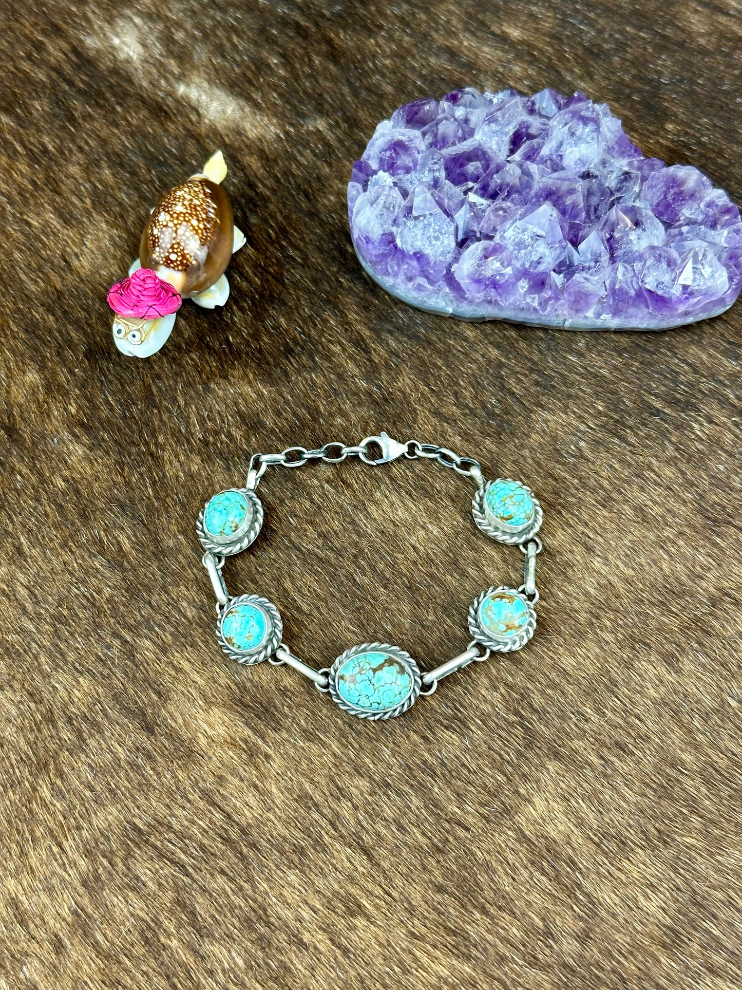 Kingman Turquoise 5 Stone Sterling Silver Bracelet