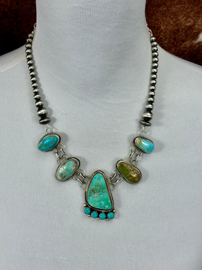 Kingman Turquoise 5 Stone Sterling Silver Claw Necklace