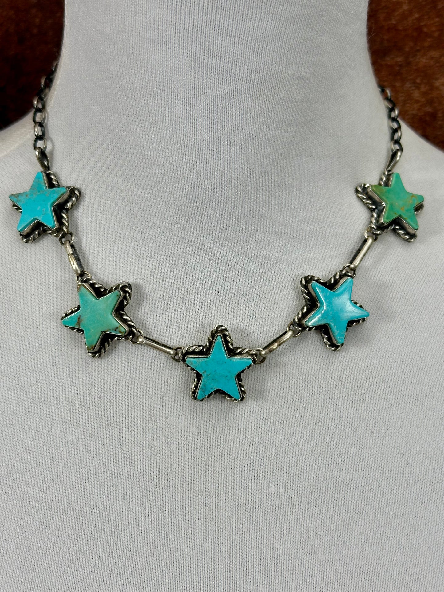 Kingman Turquoise 5 Stone Sterling Silver Star Choker