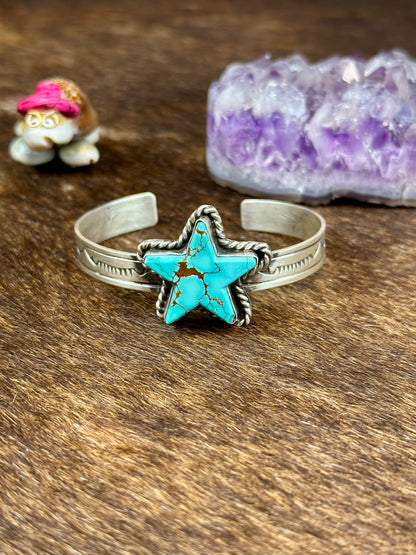 Kingman Turquoise Sterling Silver Stamped Star Cuff