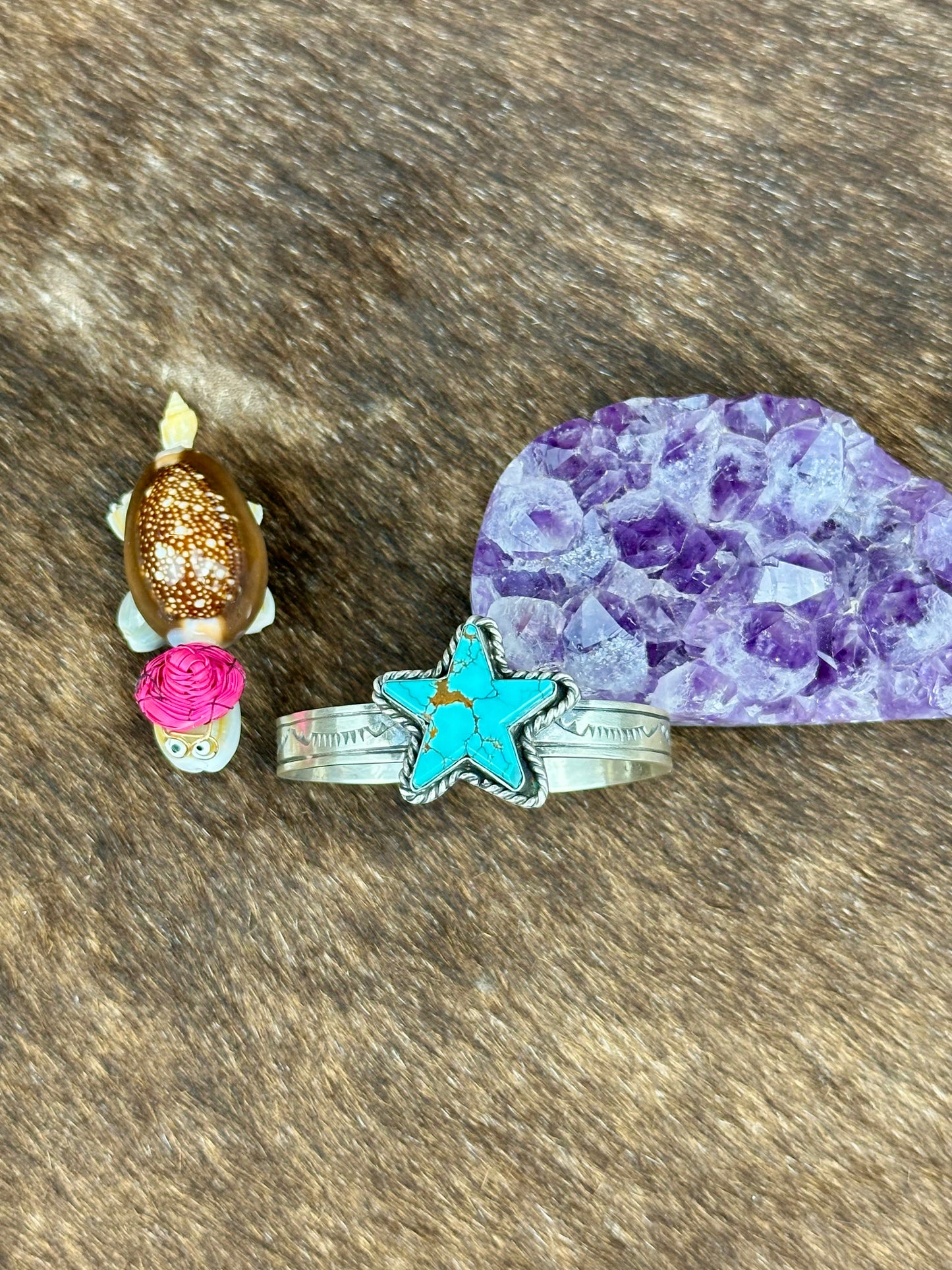Kingman Turquoise Sterling Silver Stamped Star Cuff
