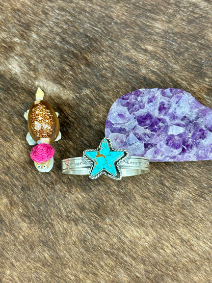 Kingman Turquoise Sterling Silver Stamped Star Cuff