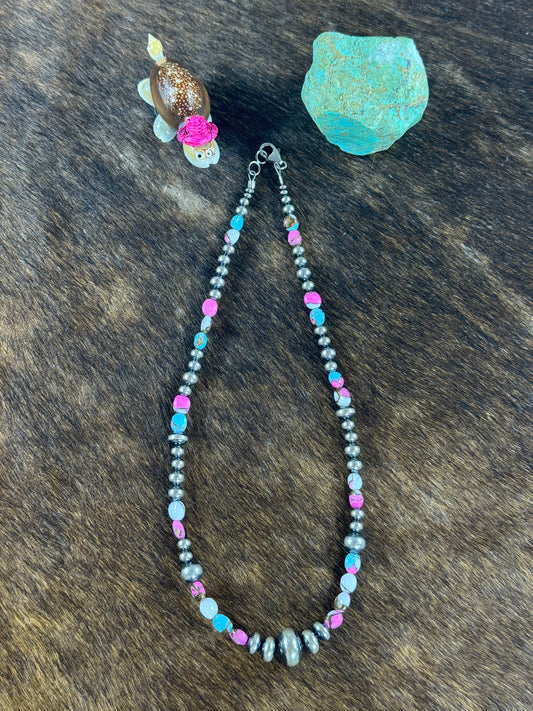 Cotton Candy and Serling Silver Varied Necklace