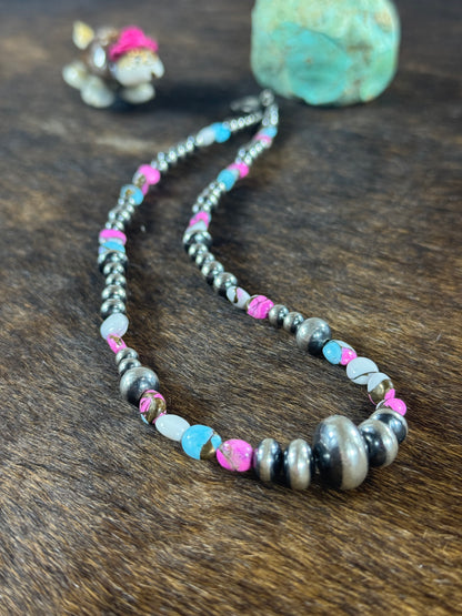 Cotton Candy and Serling Silver Varied Necklace