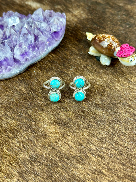 Kingman Turquoise Sterling Silver Two Stone Ring