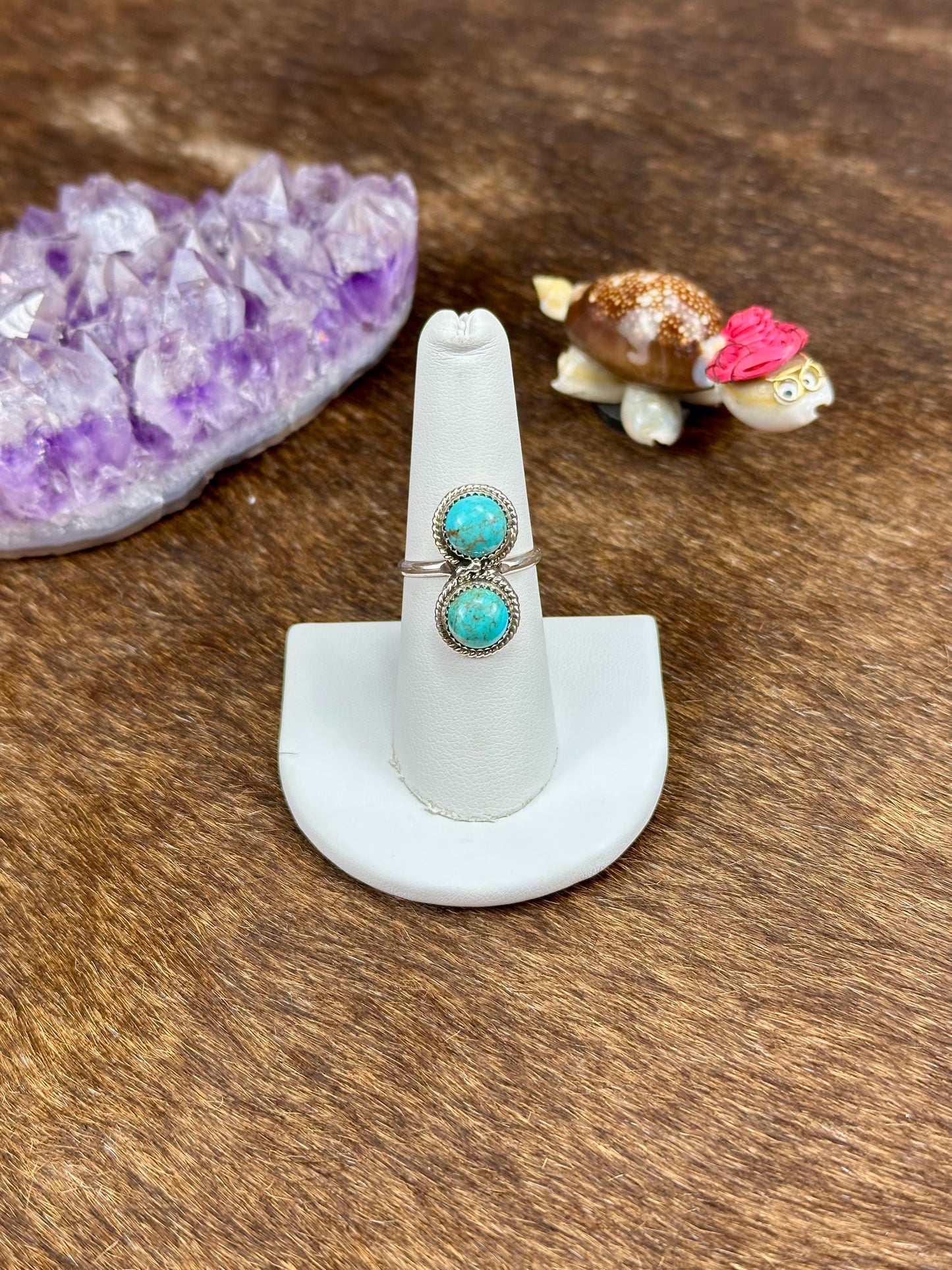 Kingman Turquoise Sterling Silver Two Stone Ring