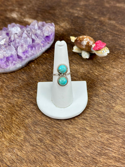 Kingman Turquoise Sterling Silver Two Stone Ring