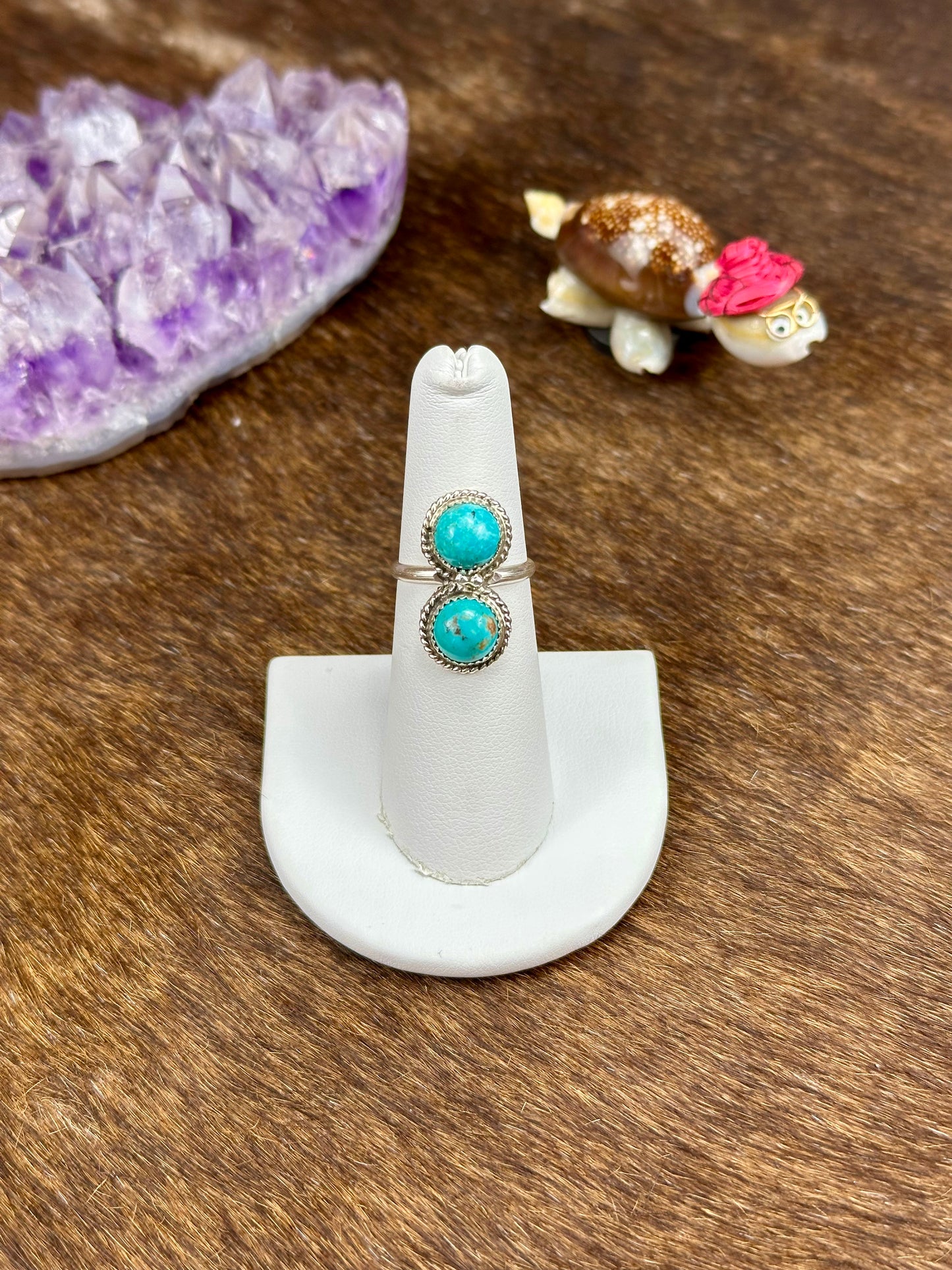 Kingman Turquoise Sterling Silver Two Stone Ring