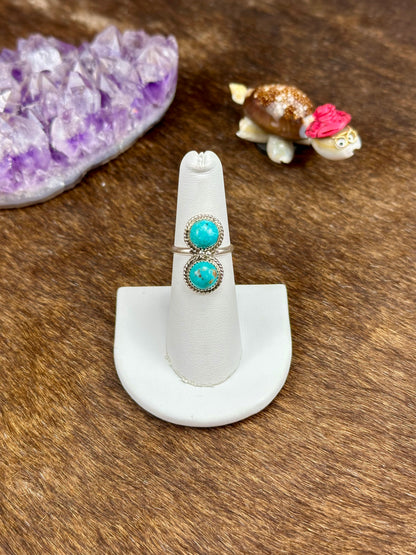 Kingman Turquoise Sterling Silver Two Stone Ring