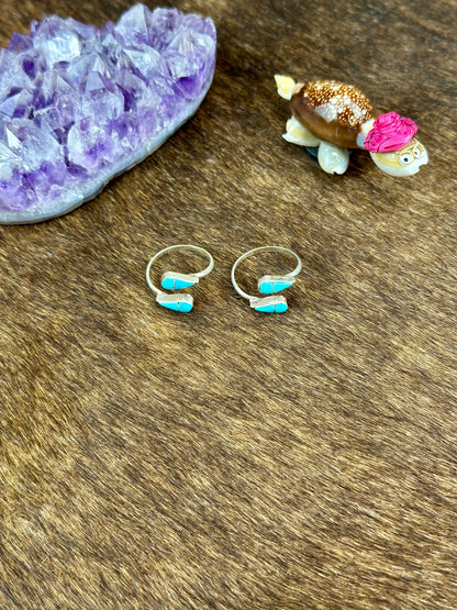 Kingman Turquoise Sterling Silver Teardrop Open Rings