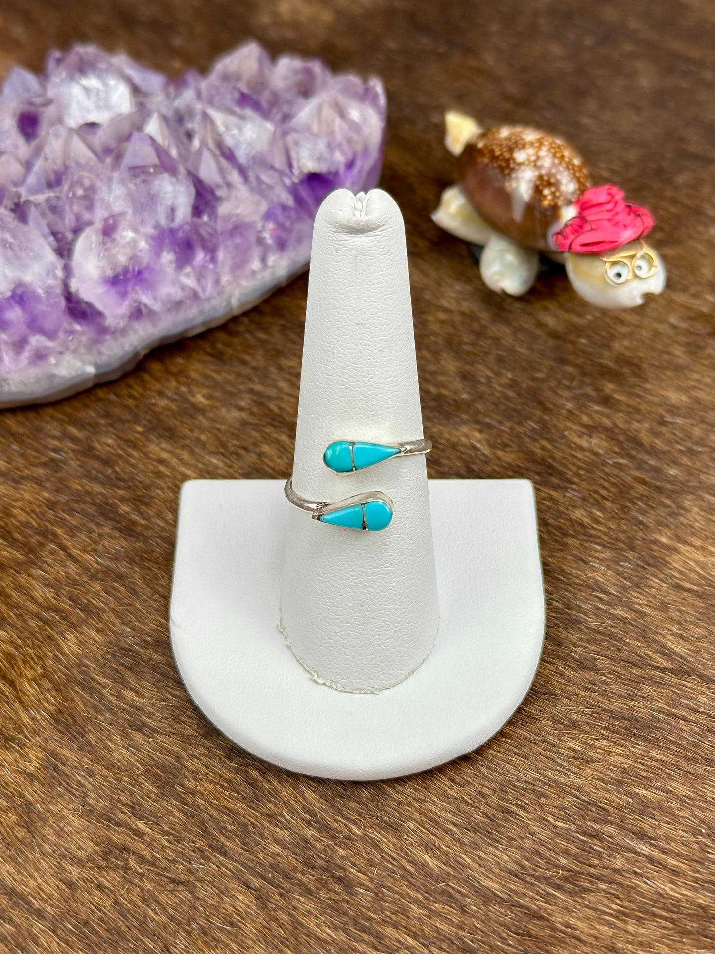 Kingman Turquoise Sterling Silver Teardrop Open Rings
