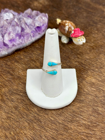 Kingman Turquoise Sterling Silver Teardrop Open Rings