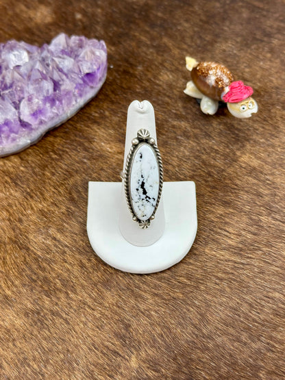 White Buffalo Turquoise Sterling Silver Oval Ring