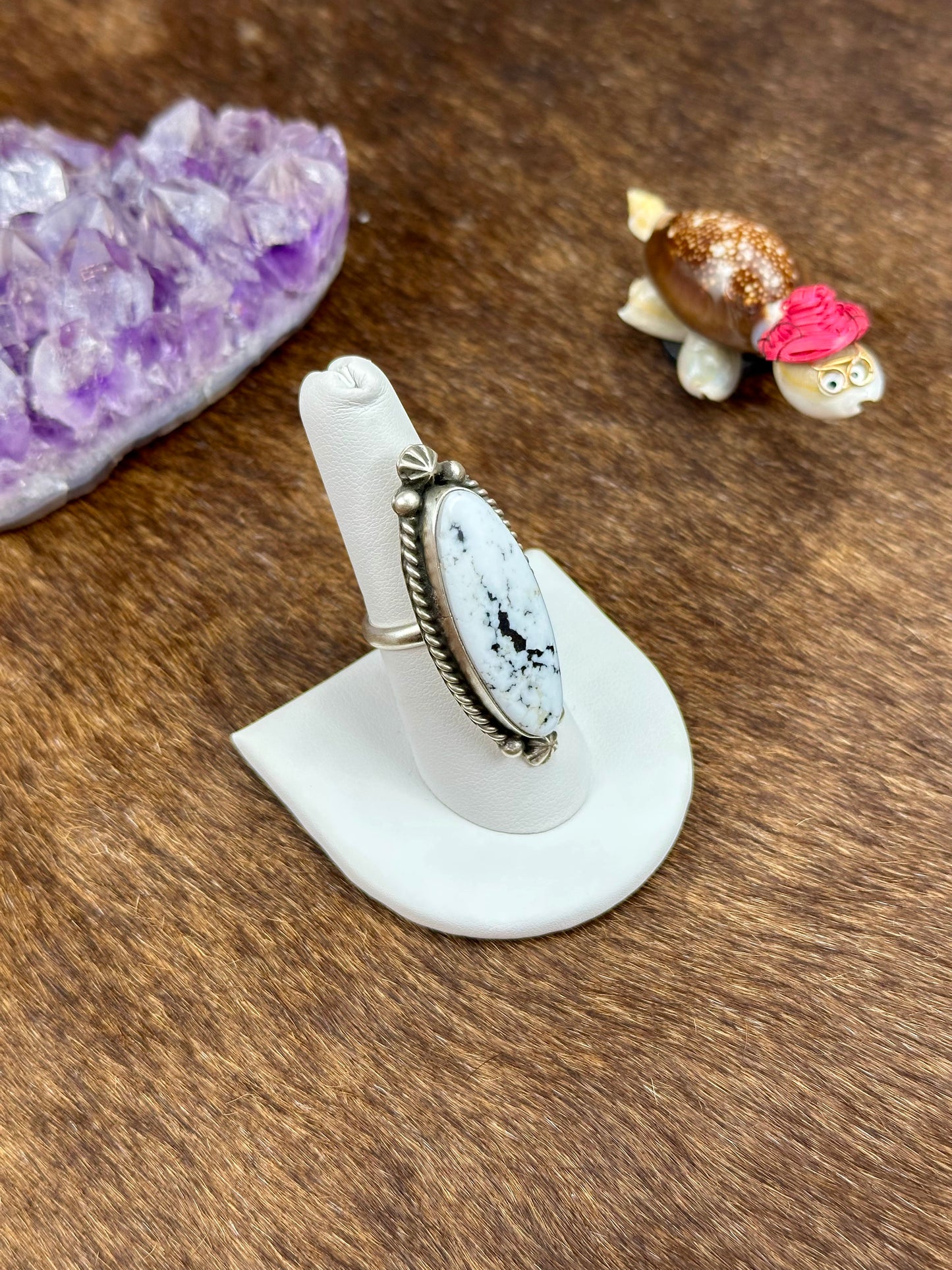White Buffalo Turquoise Sterling Silver Oval Ring